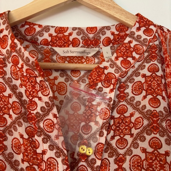 Soft Surroundings Paysan Button Front Tunic Blouse Top Boho Peasant Orange L - Picture 5 of 9